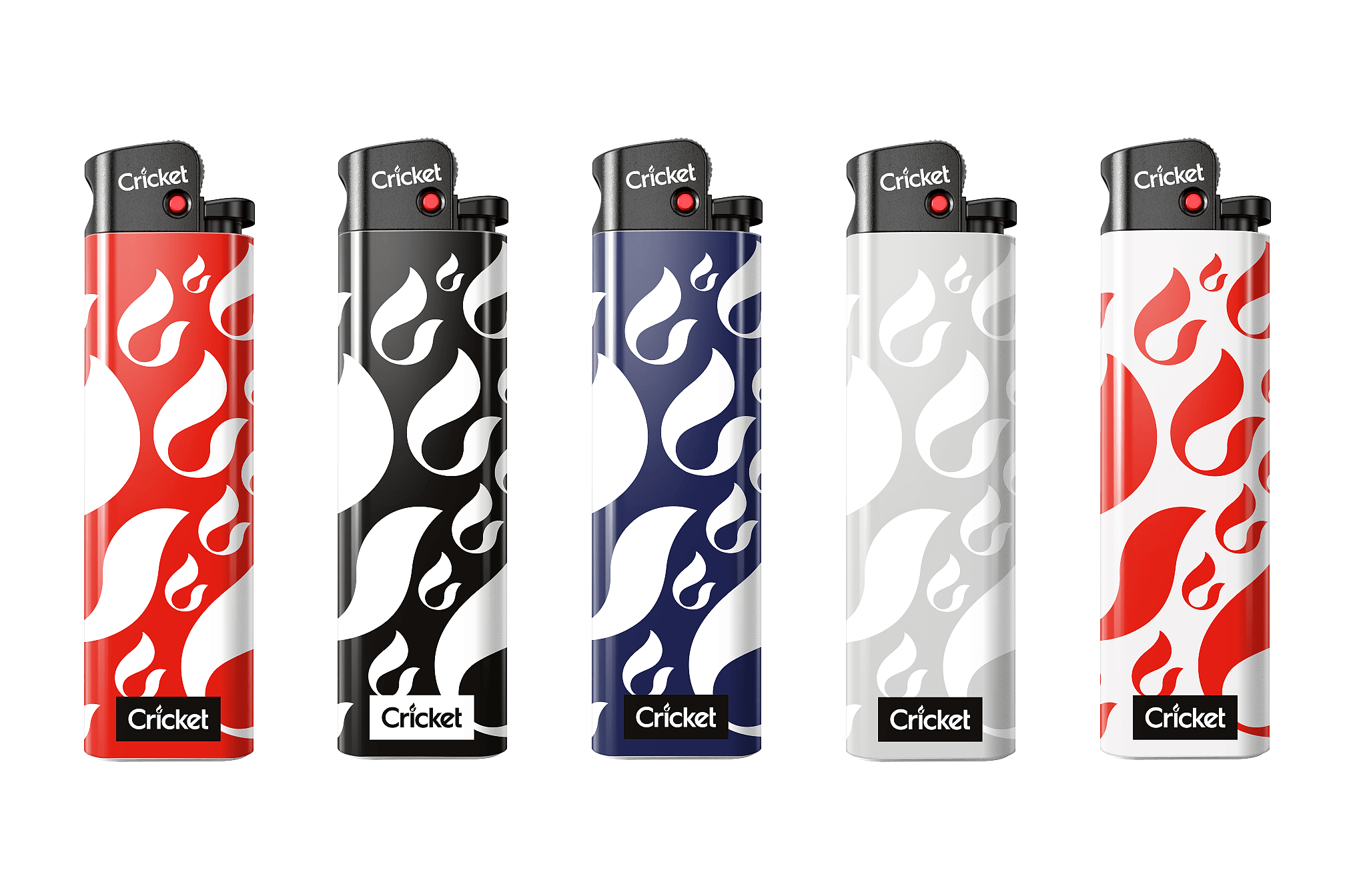  "The Flame" is one of the Cricket limited editions for our Flint Original lighters. It highlights the Cricket flame pattern in five different colors.