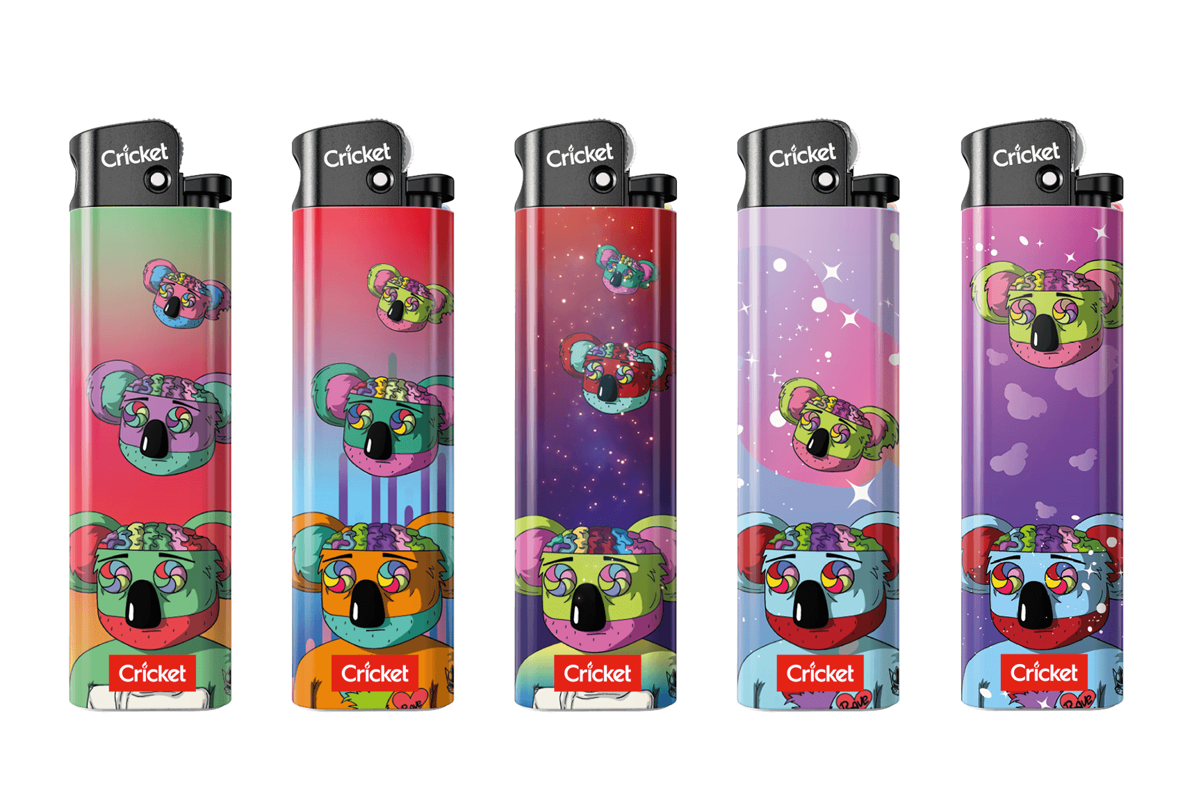 The rave-themed lighter collection captures the wild energy. It features colorful koalas decked out for a party. Spark up and lose yourself in the beat.