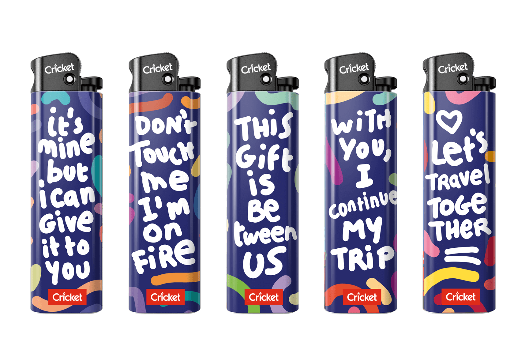 "Lot of Fun" collection is a colorful celebration of street art and giving. Each lighter with its inspiring message is a gift that will bring joy and spark conversation.